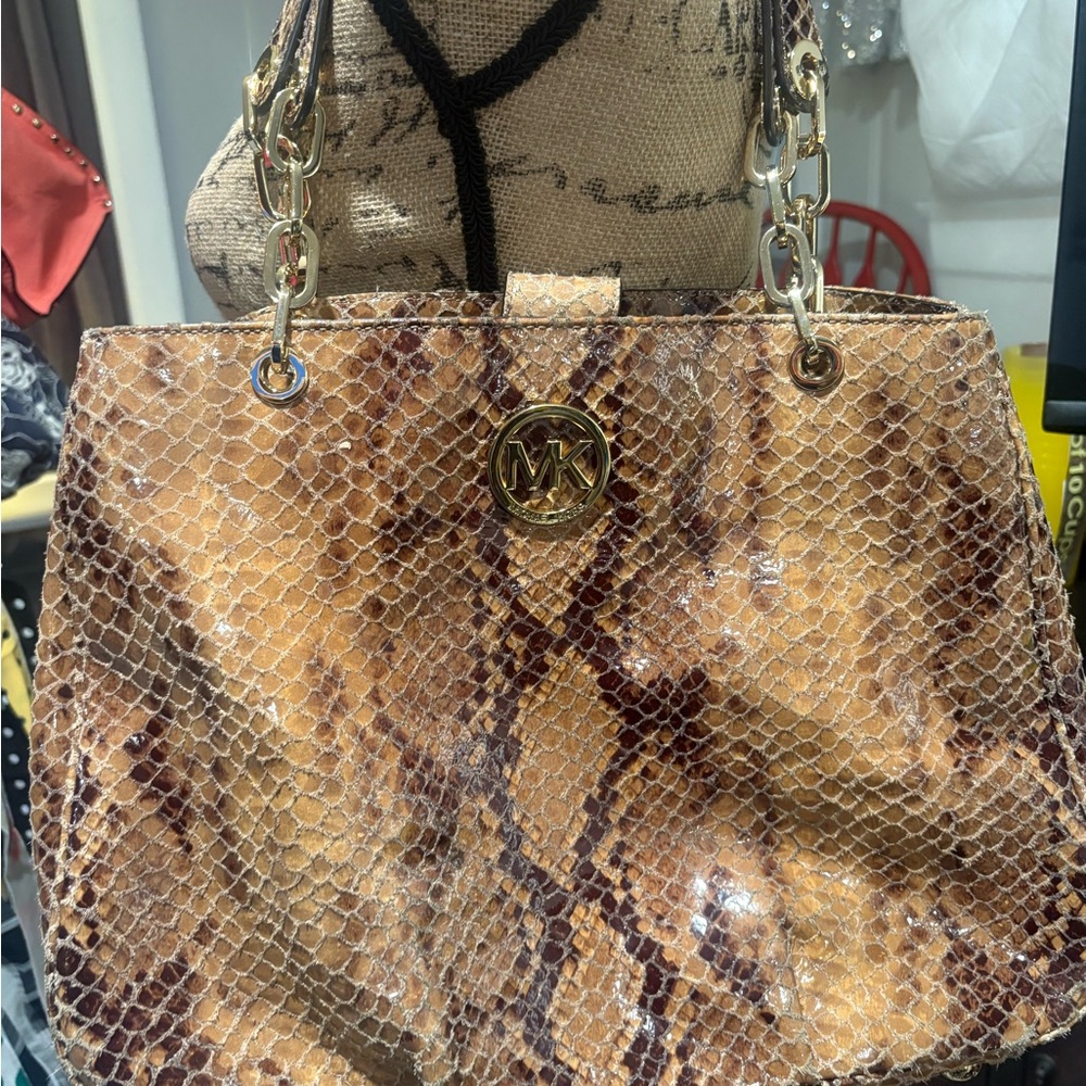 Michael Kors Brown Shoulder Bag with Snakeskin Print